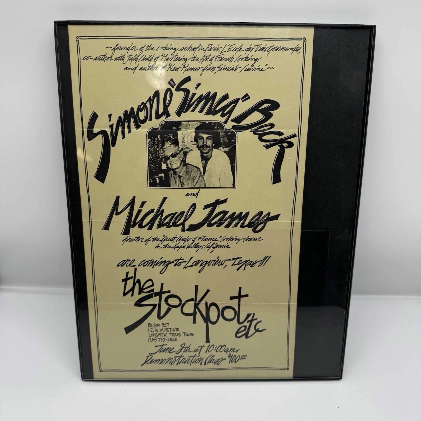 Vintage Simone Beck Michael James Longview Texas The Stockpot Cooking Flyer