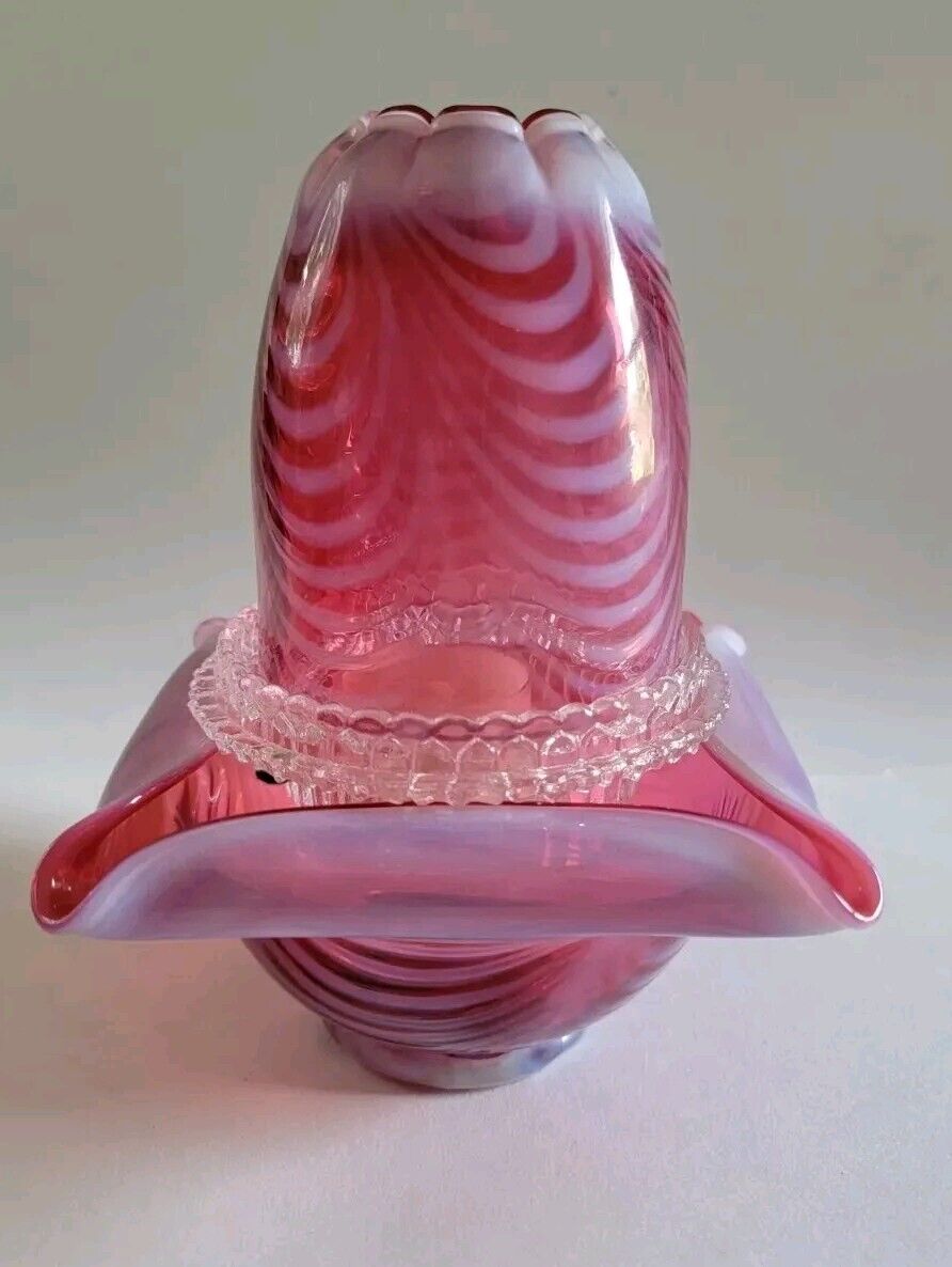 Vintage Fenton Fairy Lamp Cranberry Drapery Optics Art Glass 