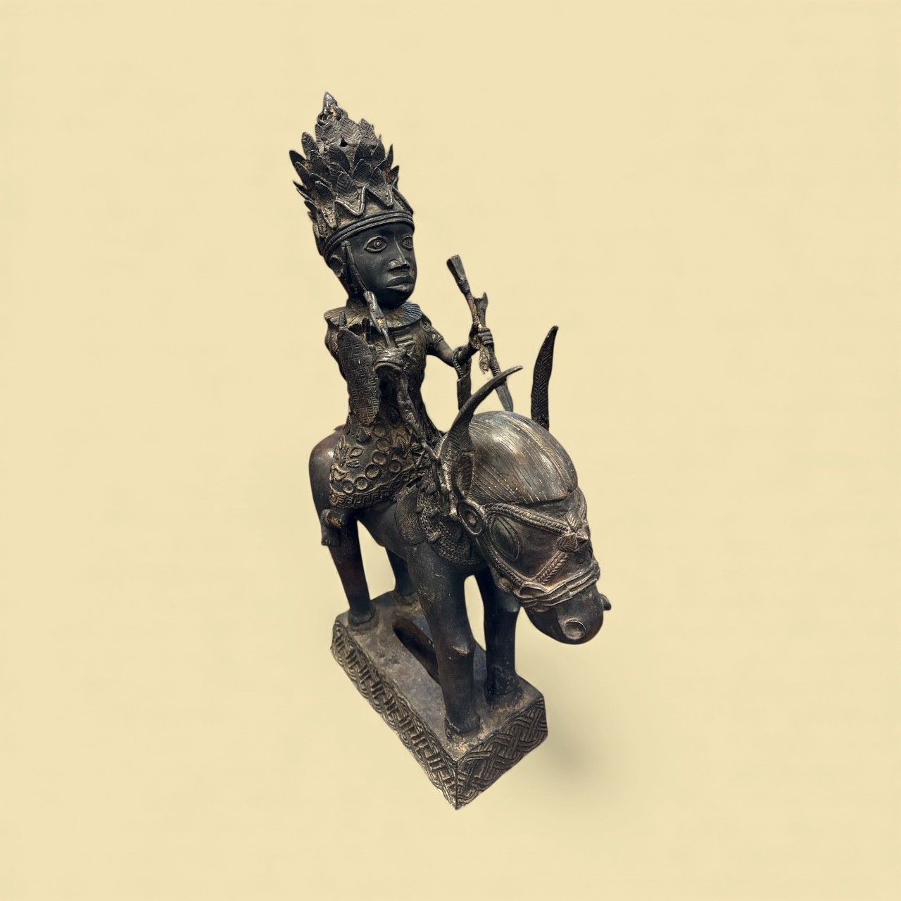 Antique Benin Bronze Equestrian Sculpture, depicting an Oba (King) Edo People