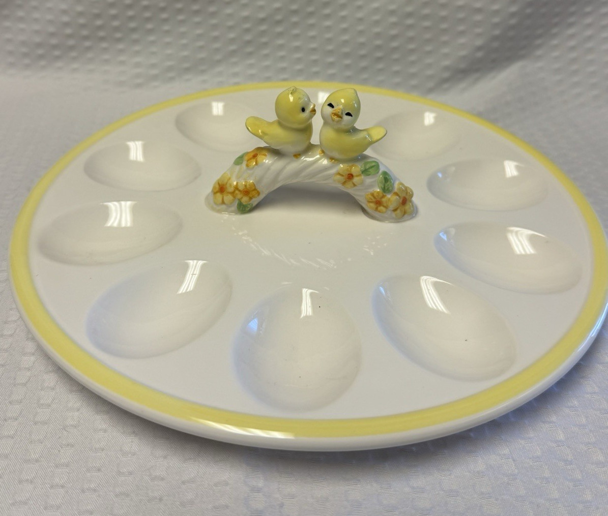 Vtg Ceramic 12 Egg Plate Yellow Chic Platter Serving Dish Easter Display Decor 