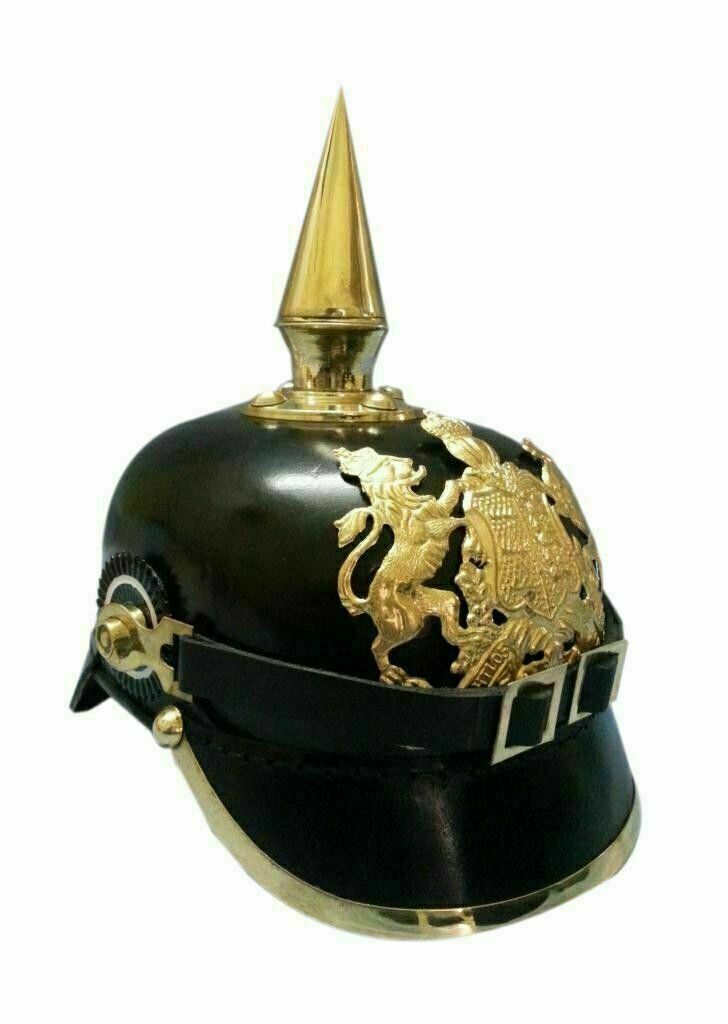DGH® German Pickelhaube Leather Helmet Bavarian Black Leather & Brass Halloween