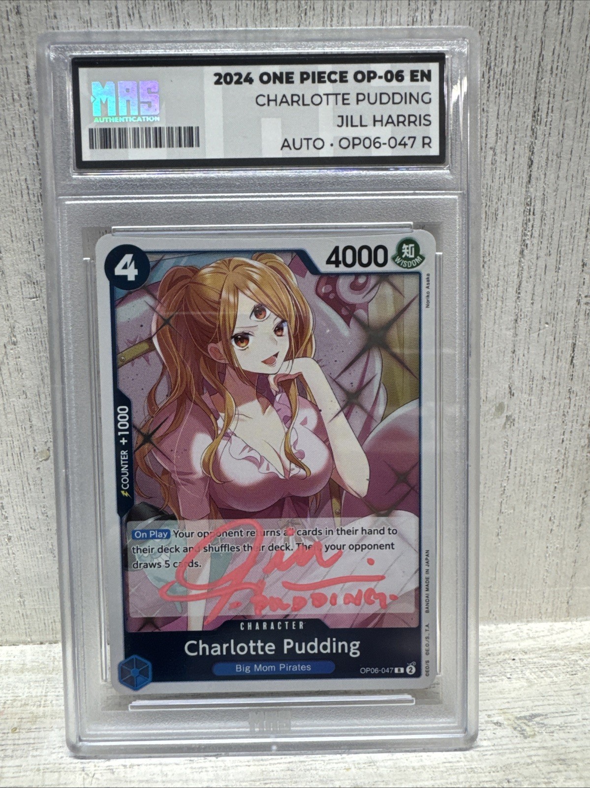 Jill Harris Signed Pudding One Piece Tcg Card In Slab With MAS Authentication