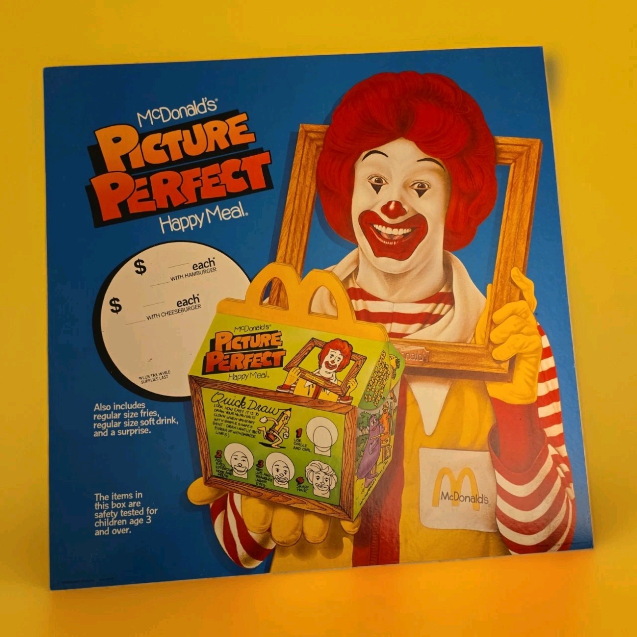1984 McDonald\'s cardboard sign PICTURE PERFECT happy meal 21.75\