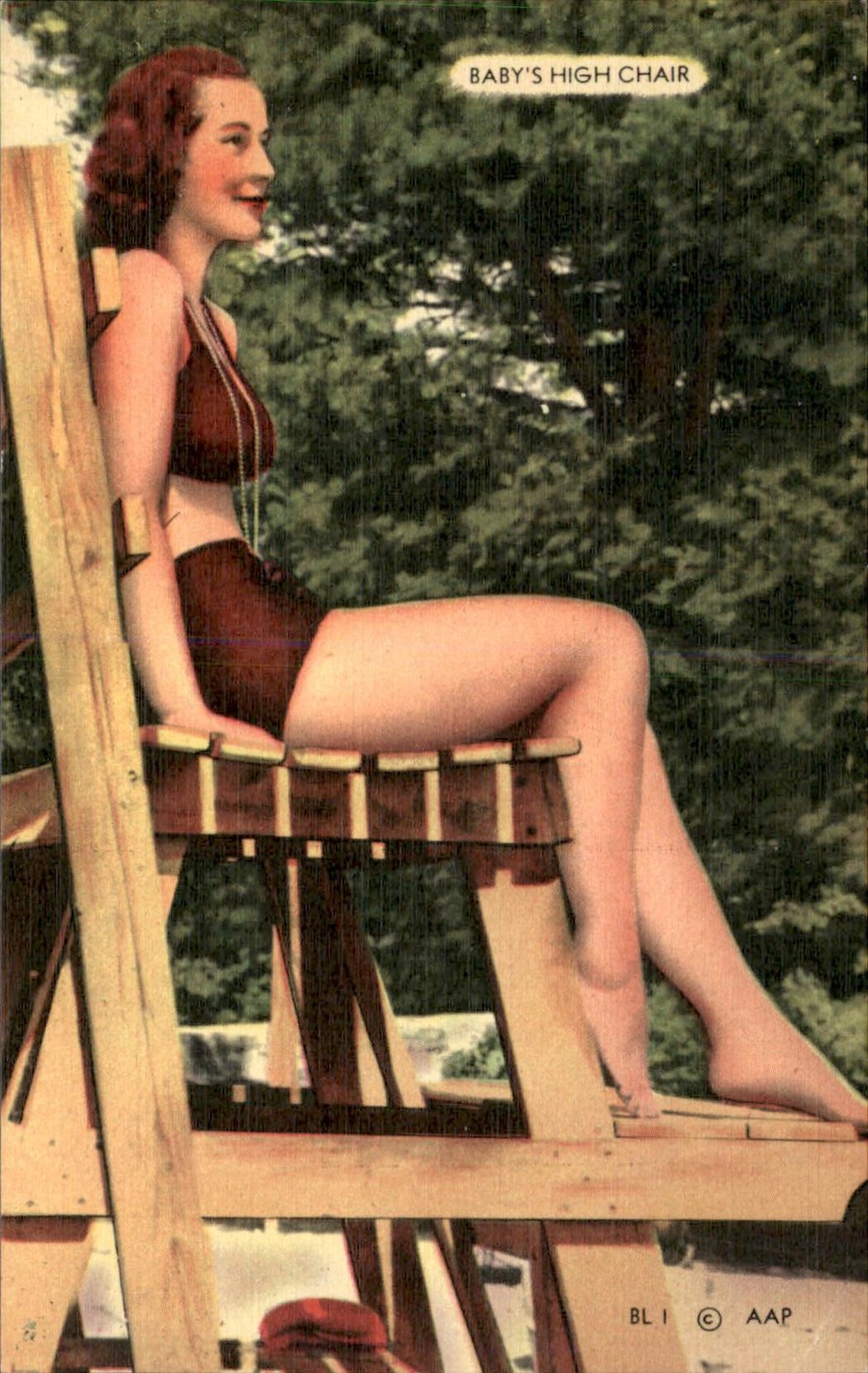 Bathing Beauty on a High Chair Studio Image AAP c1930s-40s Vintage Postcard