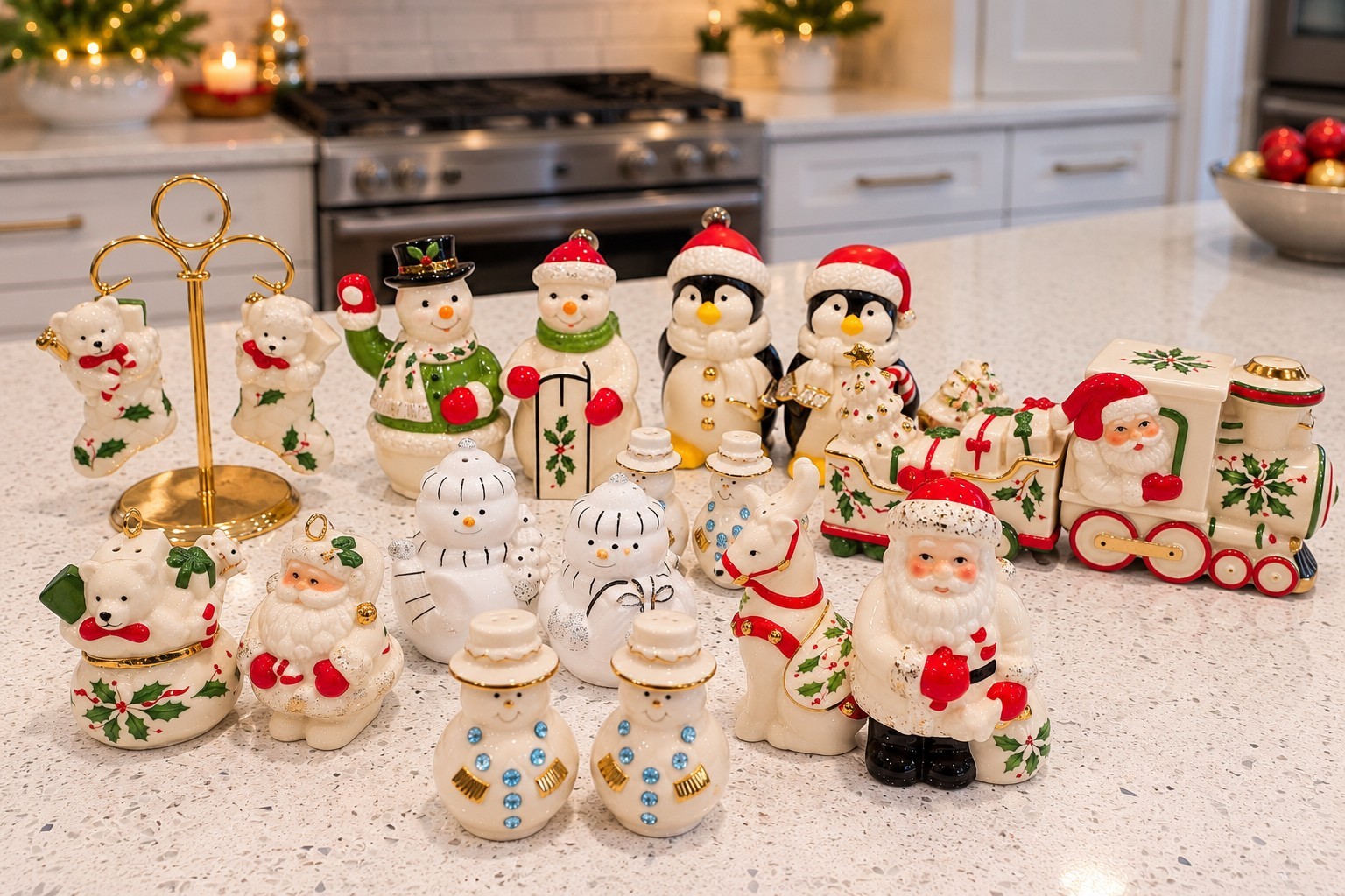 Lenox Holiday Salt & Pepper Shakers Lot 8 Sets Christmas Snowman Santa Train Lenox Holiday Salt & Pepper Shakers Lot 8 Sets Christmas Snowman Santa Train