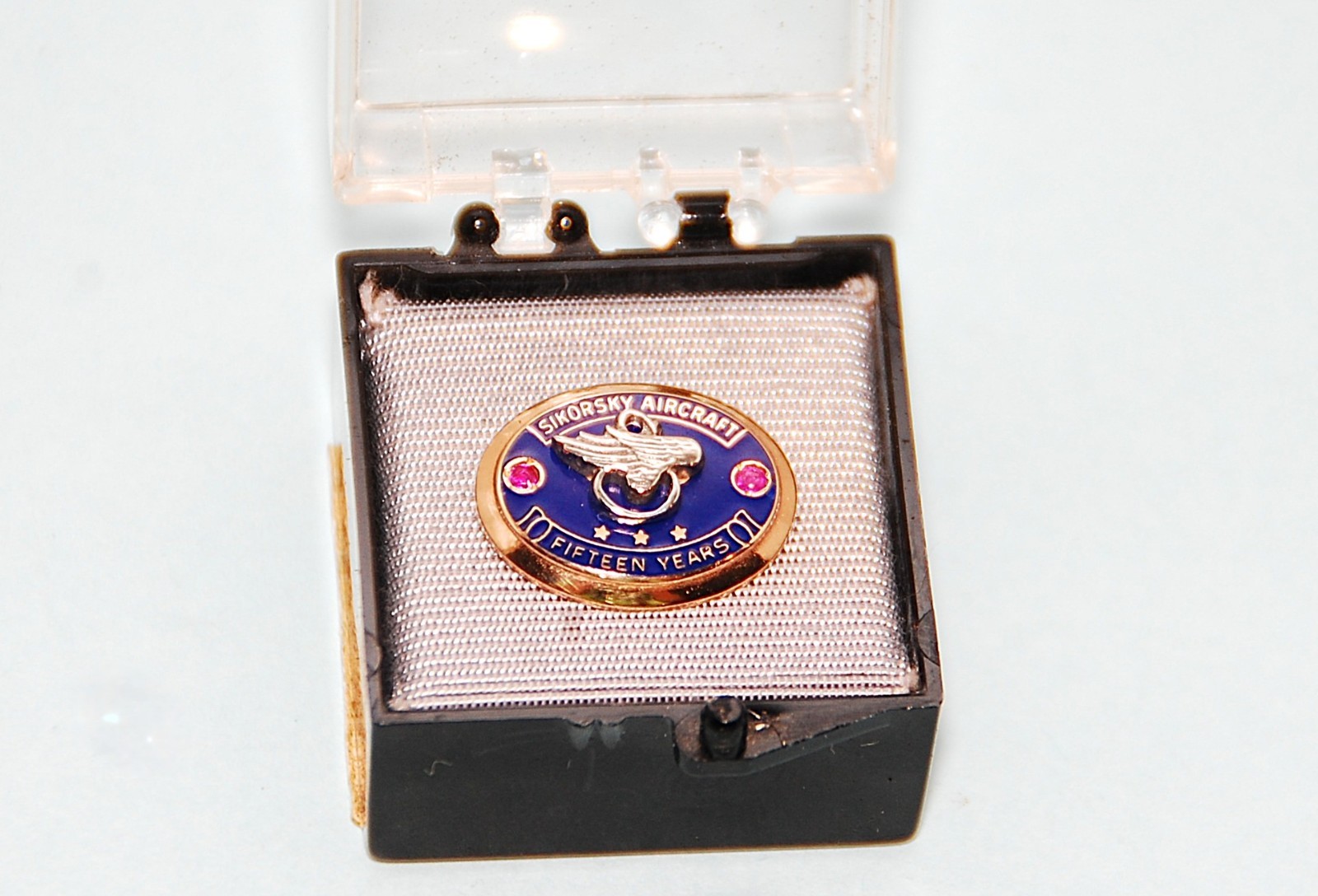 Vintage Sikorsky Aircraft 10k Gold 15 Year Employee Award Pin with Rubies -NICE