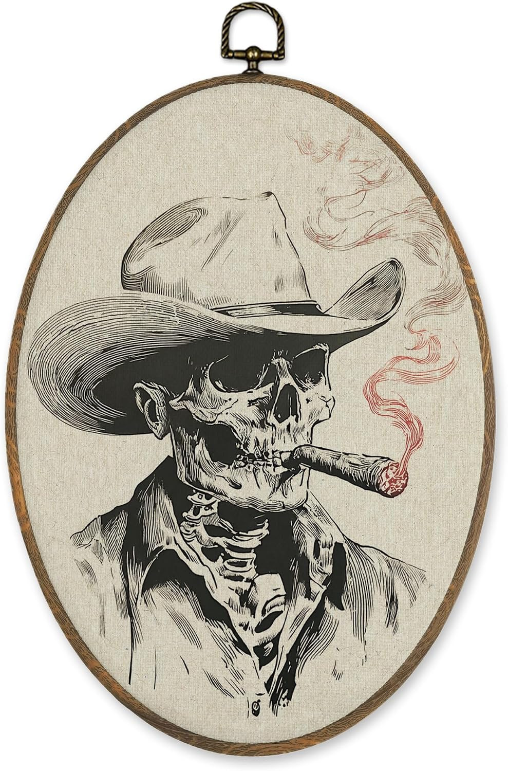 Gothic Western Cowboy Skeleton Oval Wall Art Decor, Vintage Western Oval Canvas