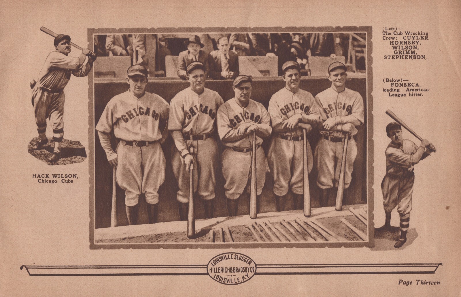 1929 Chicago Cubs Hack Wilson Kiki Cuyler Rogers Hornsby Louisville Slugger Page 1929 Chicago Cubs Hack Wilson Kiki Cuyler Rogers Hornsby Louisville Slugger Page