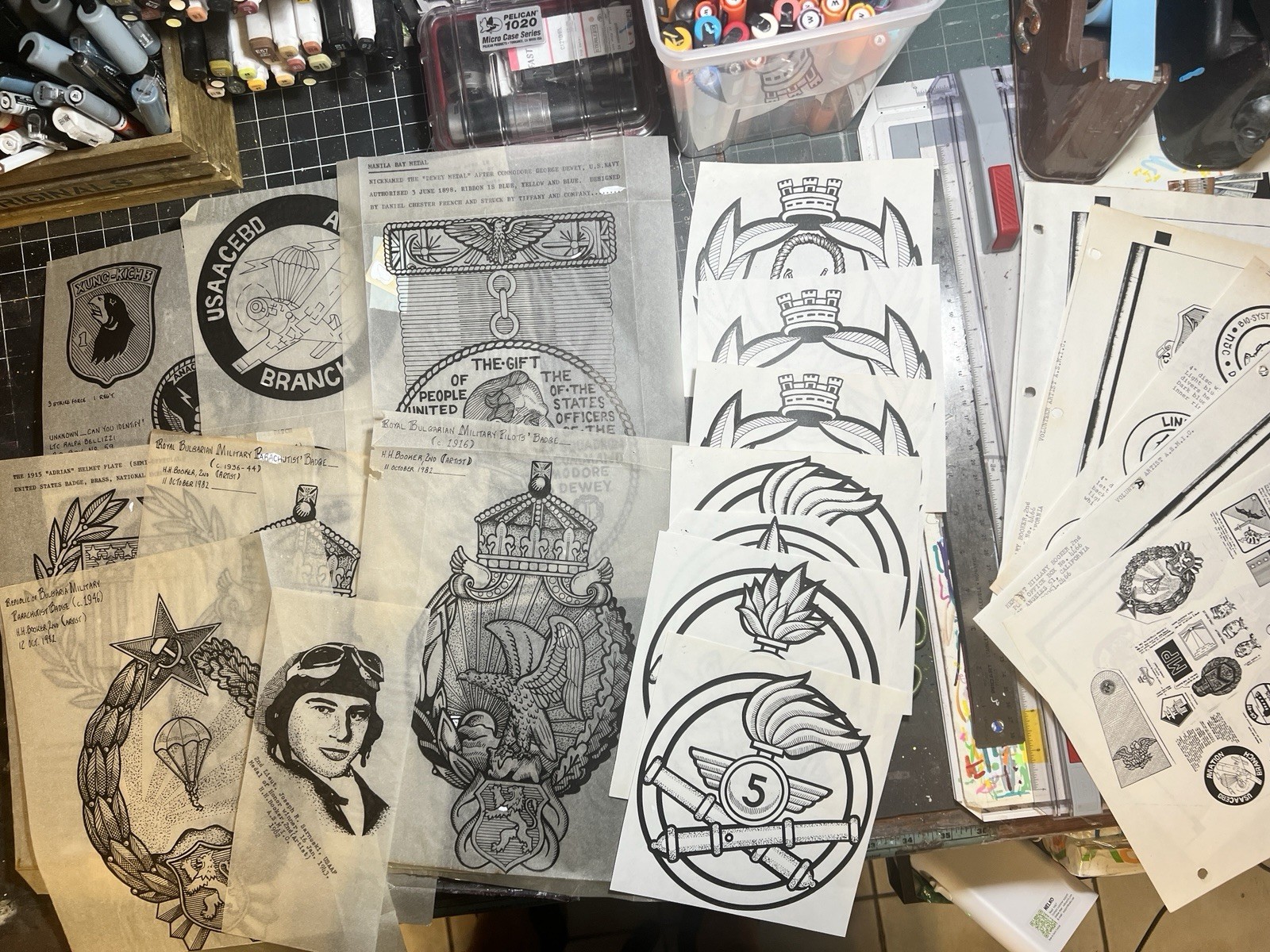 Large Lot ORIGINAL Art Published Military Insignia HH Booker 2 Rare 1980s