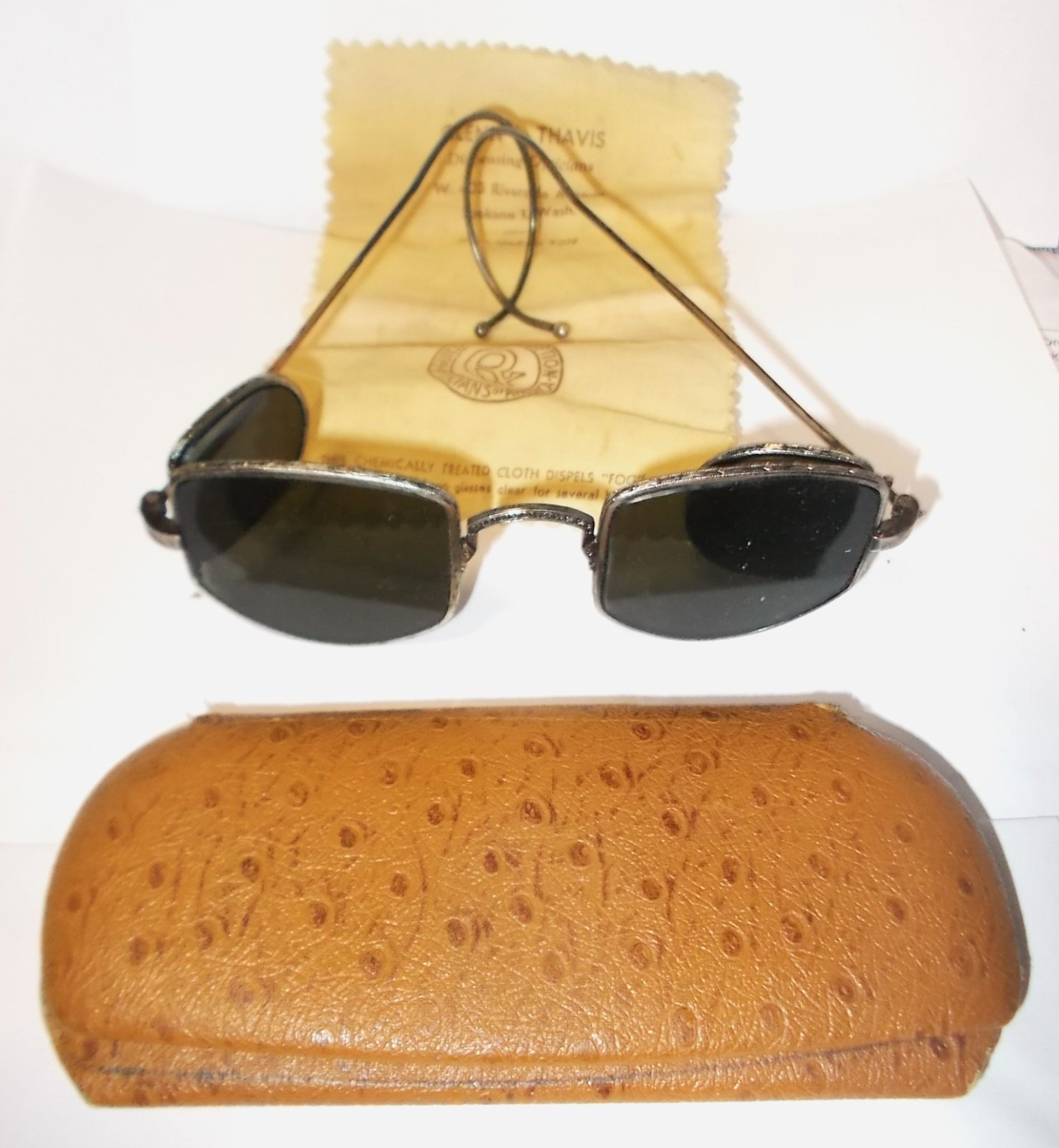 OLD CLASSIC RAILROAD RAILWAY SPECTACLES DUAL GREEN LENSES & VTG. PROTECTOR CASE 