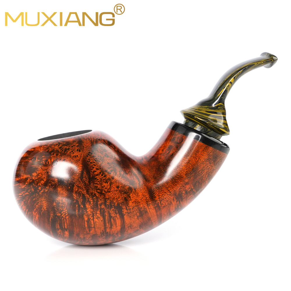 MUXIANG Briar Air Chamber Tobacco Pipe Wooden System Pipe Curved Ebonite Stem