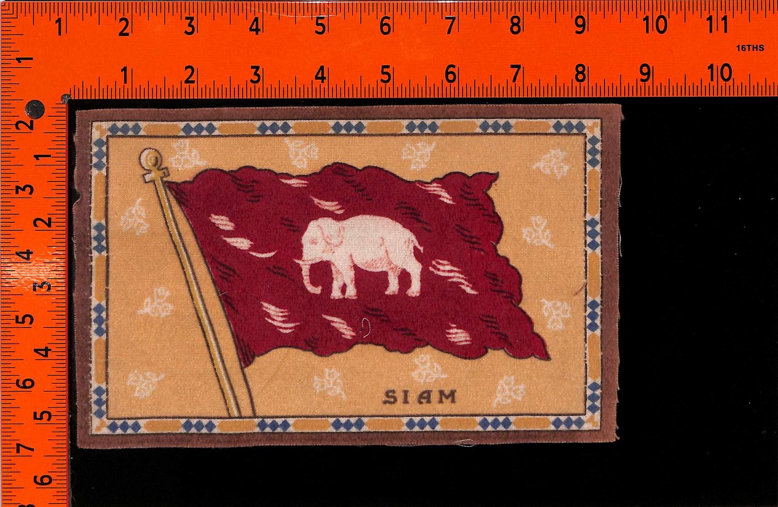 Tabacco Silk Siam Flag White Elephant Emblem Floral Border Souvenir Patch