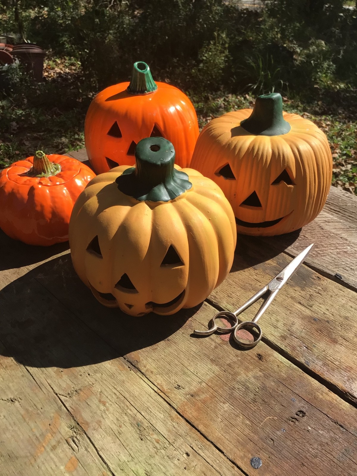 VTG. Halloween Ceramic Jack-O~Lantern Lot 4- Fun/ Flaws~ Atlantic Mold *(4)*