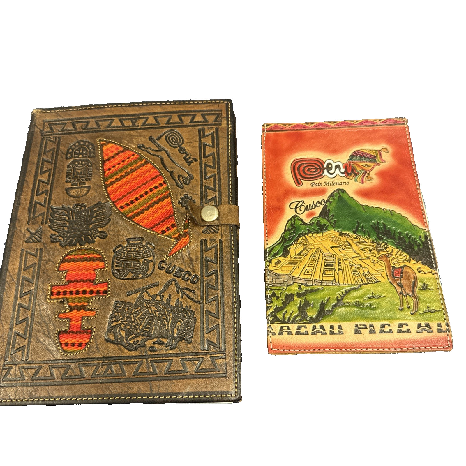 Machu Picchu Tooled Leather Journal + Notepad Vintage Handmade Souvenir Peru