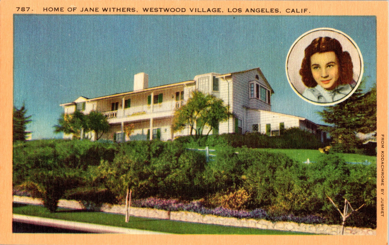 Jane Withers Home Westwood Village Los Angeles CA Linen Postcard Portrait #787