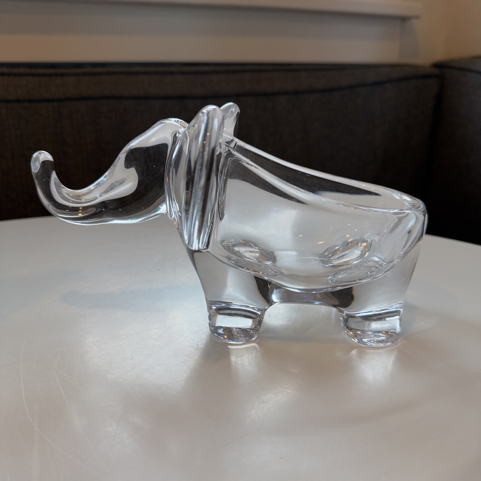 Vintage Vannes Le Chatel France Crystal  Art Glass Candy Dish Elephant trunk Up