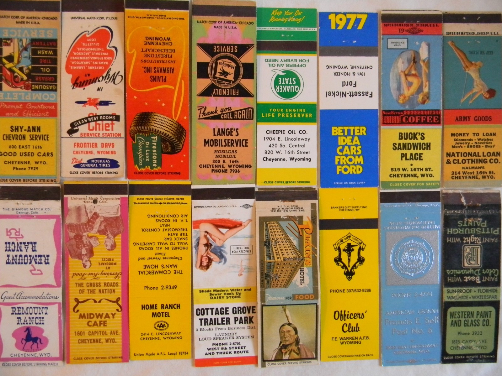Cheyenne Wyoming businesses automotive Girly low #s matchbooks