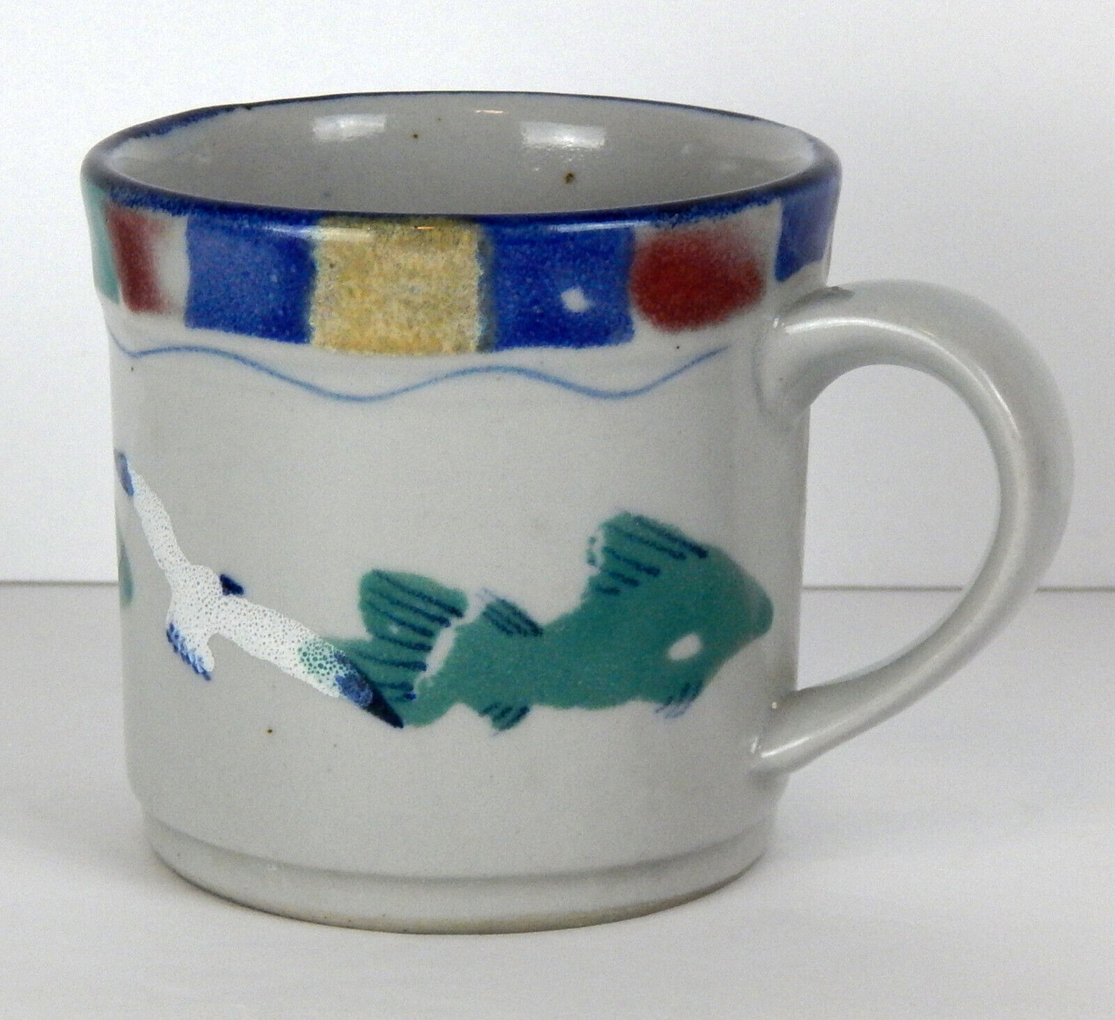 Highland Stoneware Handpainted Coffee Mug Fish & Seagulls Design Scotland