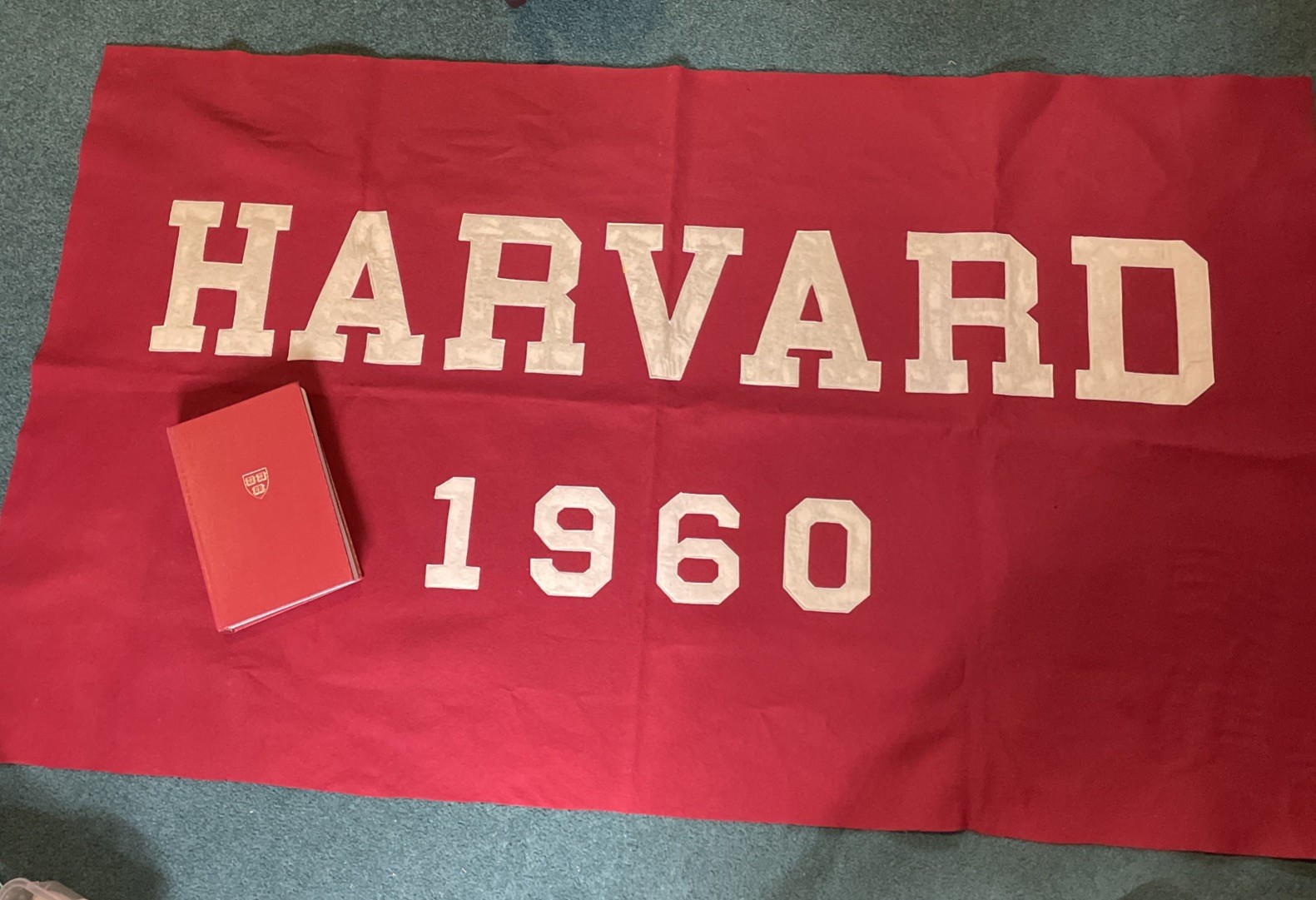 Vtg Harvard University 1960 Wool Felt Stitched Banner 34x60 Class Book 25 Year