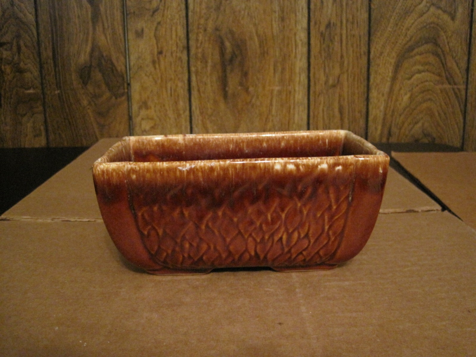 VINTAGE BROWN & TAN #76 USA DRIP GLAZE PLANTER