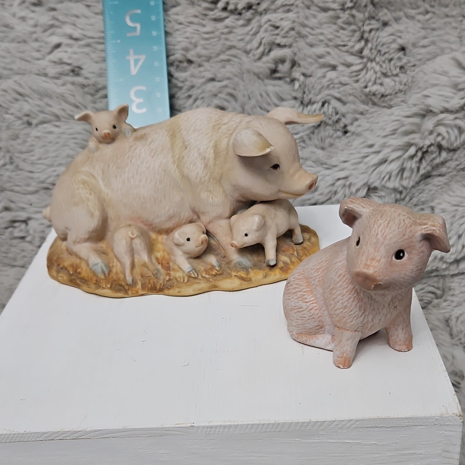 Porcelain Pig & Piglets Figurine Set - Pig Animal Figurines