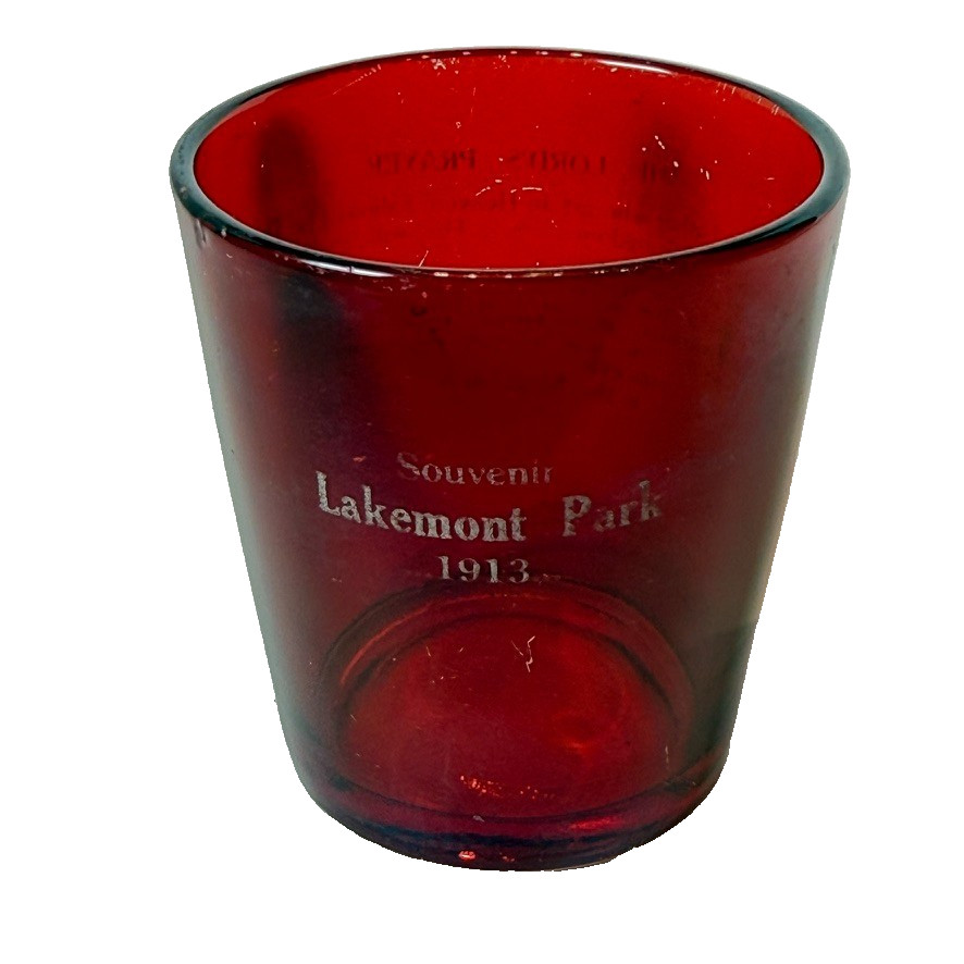 PA Pennsylvania LAKEMONT PARK 1913 Ruby Red Flash Souvenir Glass TRINKET CUP