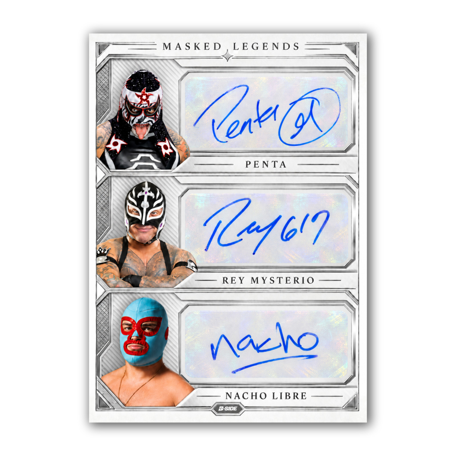Custom Penta Rey Mysterio Nacho Libre Faux Triple Autograph Trading Card