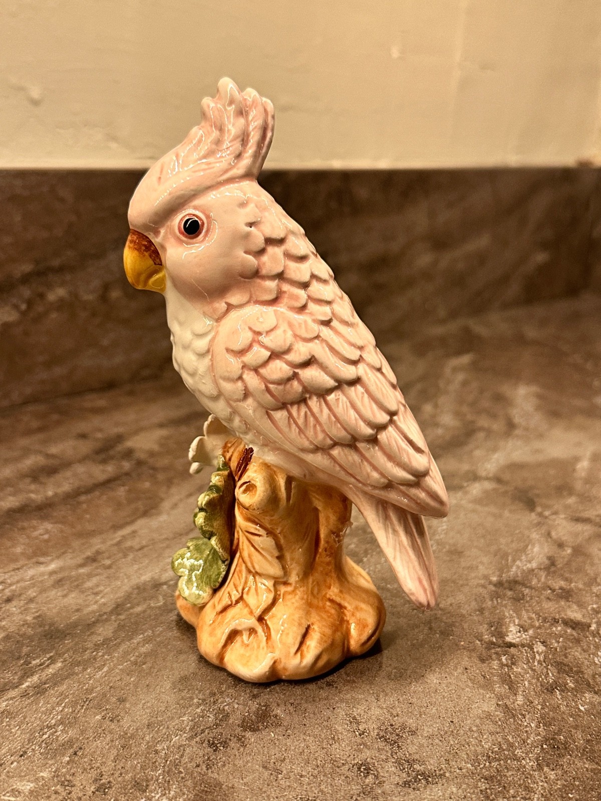 Vintage Porcelain or Majolica Cockatoo Made in Italy - Floral 6 inch 