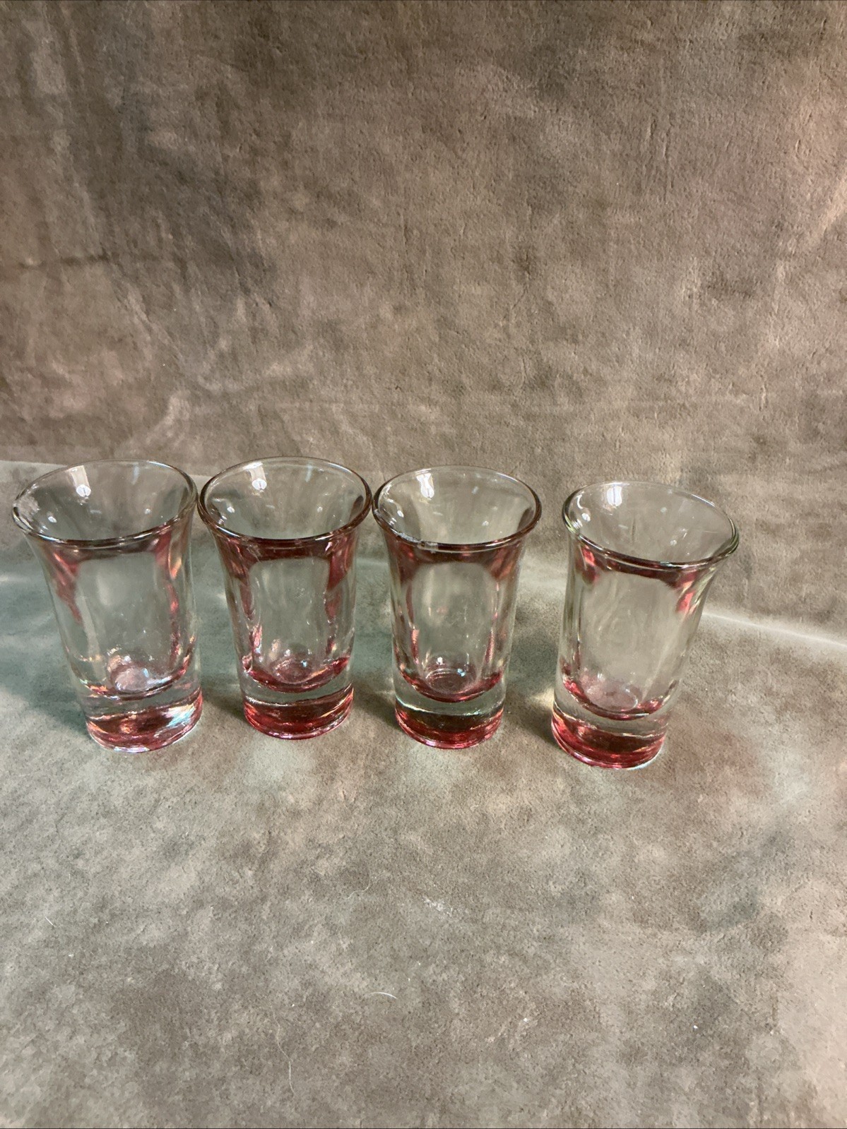 1930S Federal Company Shot Glass Lot Of Four Clear With Ruby Stain Base