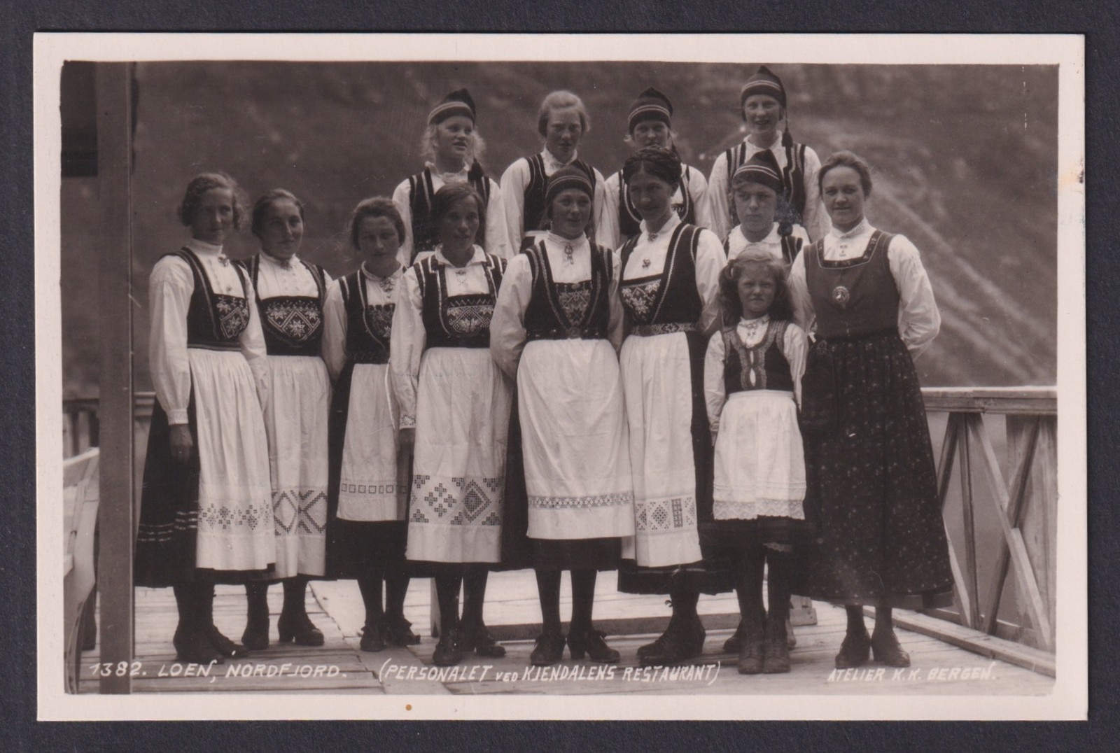 Vintage postcard Loen Nordfjord women folk costumes Kjenndalen restaurant Norway