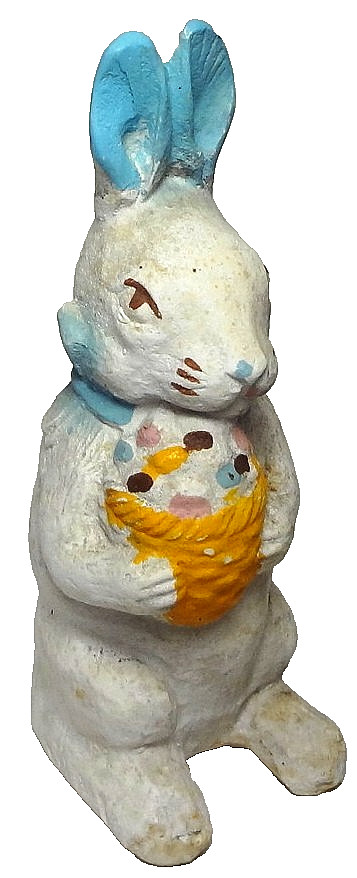 c1940\'s CHALKWARE EASTER BUNNY or RABBIT holding EASTER EGG BASKET - NICE