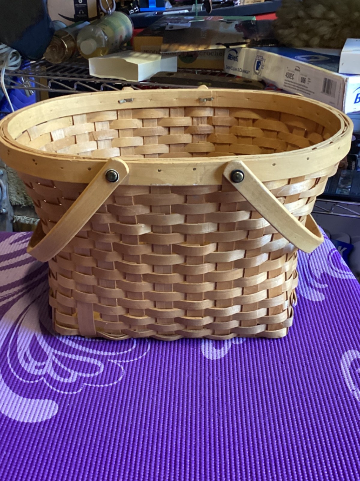 Woven Large Picnic Basket Rectangle With Handles 16”x 12” x 10”