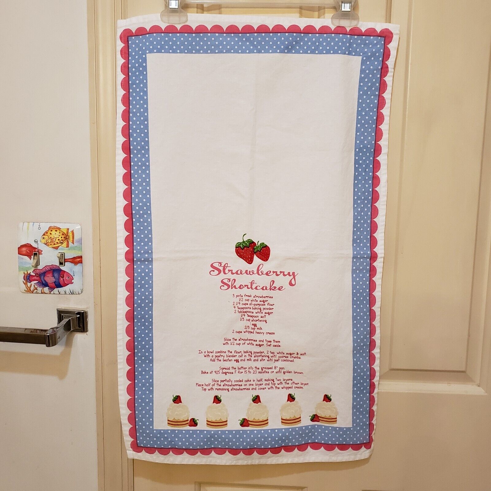 Strawberry Shortcake RECIPE Cotton Kitchen Tea Towel 17 x 28