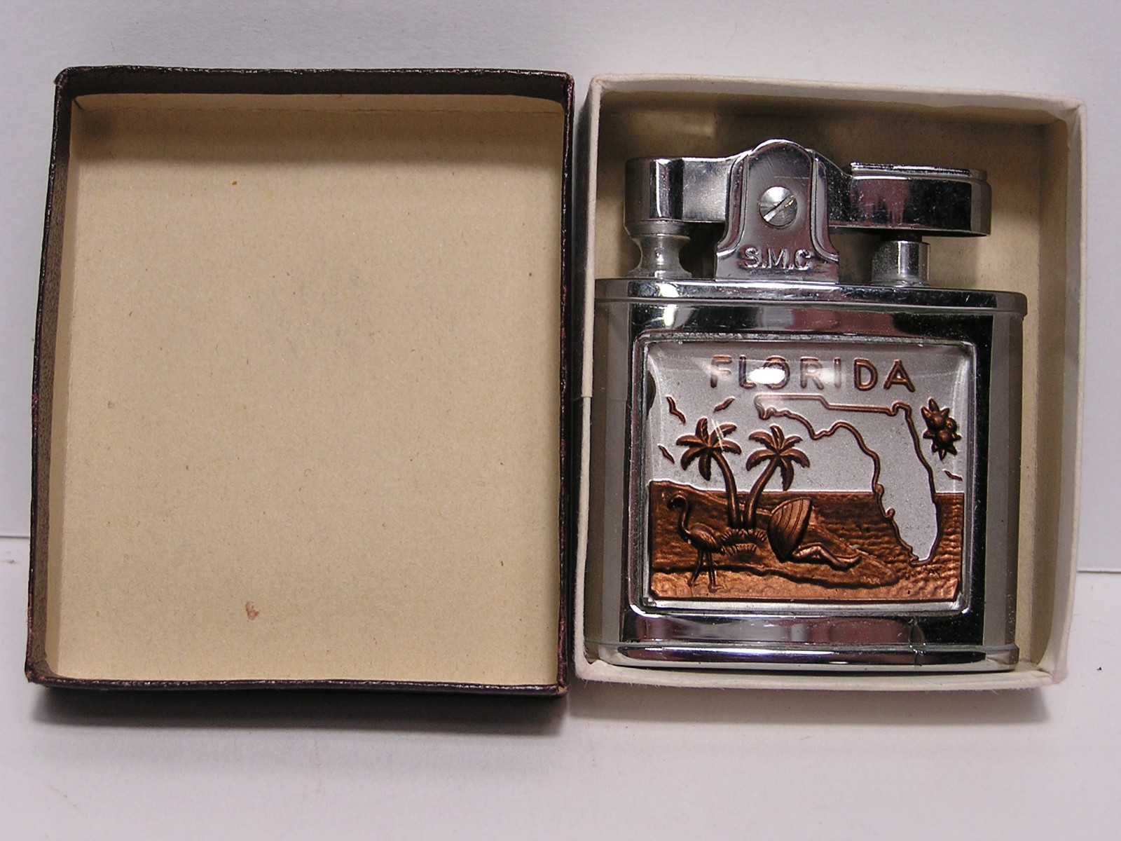 Vintage S.M.C Lighter Japan Florida Logo Original Box