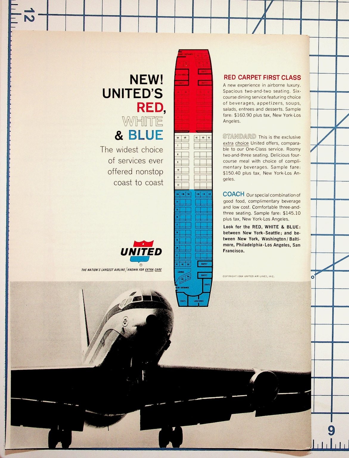 1964 United Airlines Ad Red White Blue Jet Flight Service Classes Ephemera 1964 United Airlines Ad Red White Blue Jet Flight Service Classes Ephemera