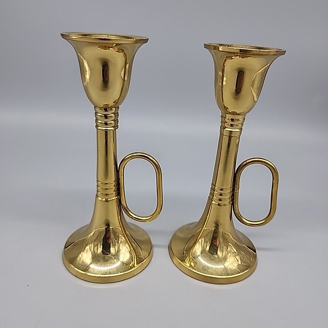 Vintage Interior Accents Gold Tone Trumpet Candlesticks 2 Piece Set 5.5\