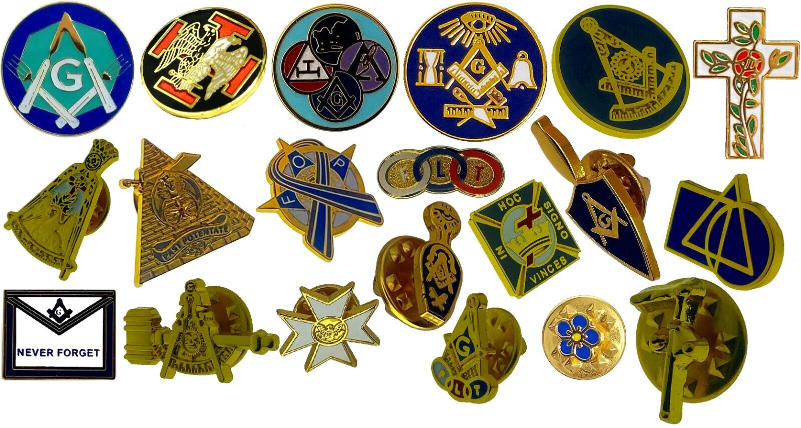 20 PC Lot Masonic Assorted Lapel Pins Knight Templar York Rite Malta Past Master