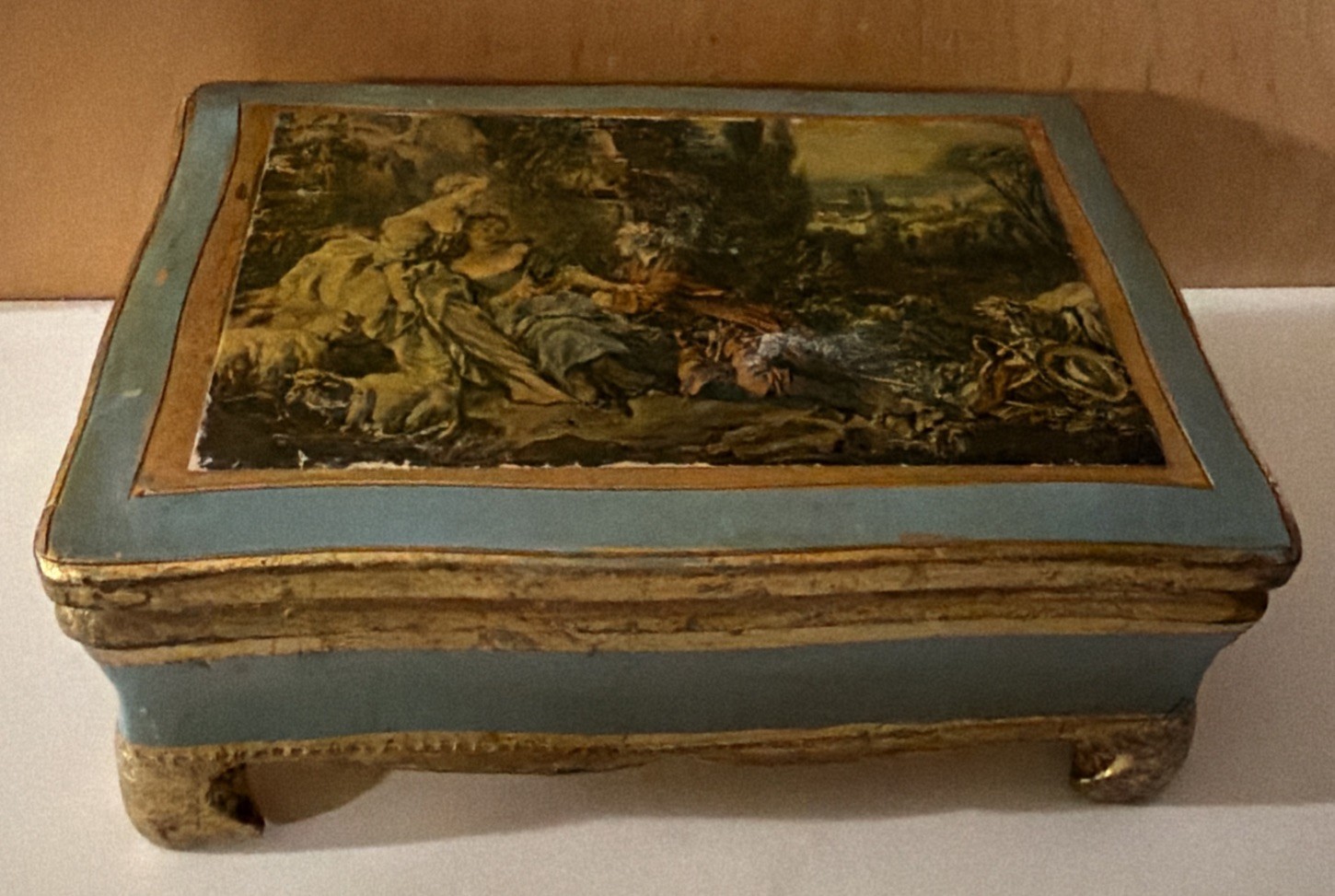 Vintage Florentine Italy Wood Jewelry Trinket Box Gold Gilt Florentina 6