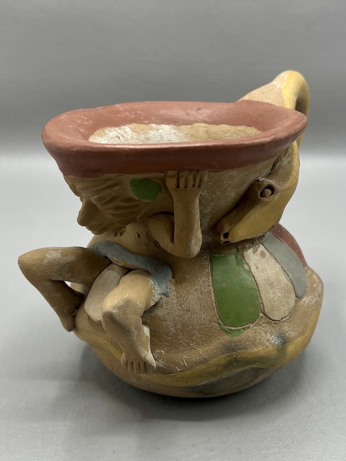 Vintage Pre-Columbian Style Folk Art Pottery Vessel Figural Tribal Ceramic Jug