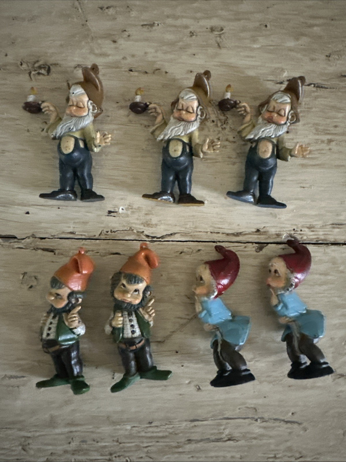 Vintage Gnome Elf Figurine Ornaments Set 7 Multicolor Whimsical Christmas Pixie