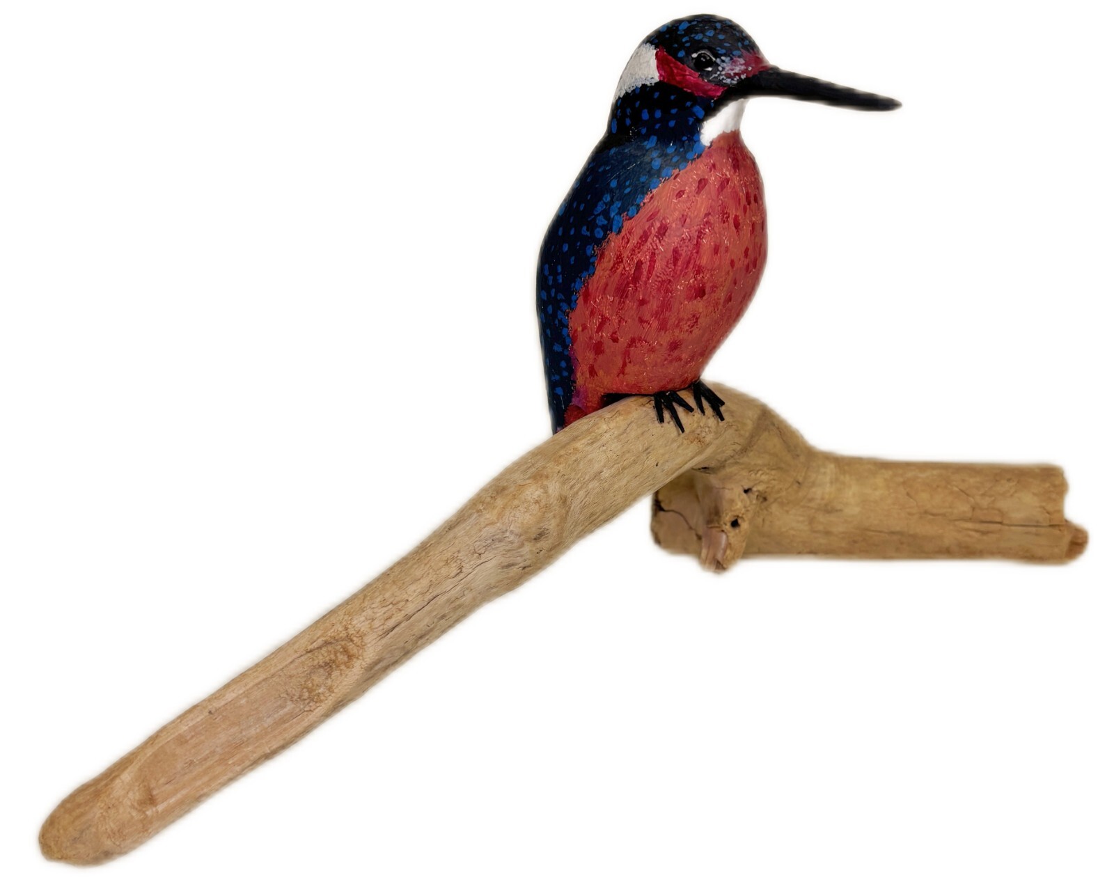 Painted Bird on DriftWood Figurine Justas 12/1990 Kingfisher Sculpture