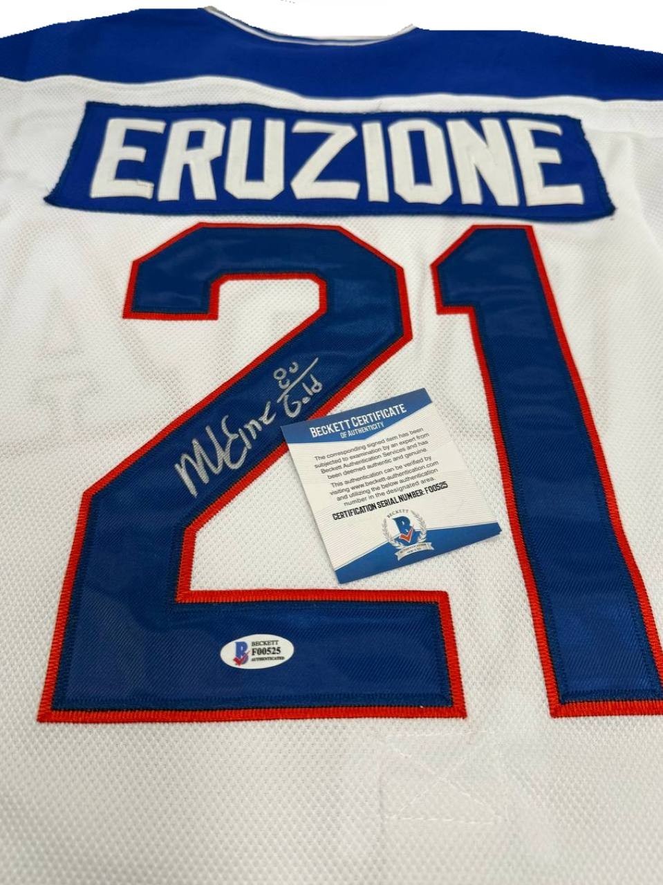 Mike Eruzione SIGNED jersey USA NHL Player Authentic BAS COA