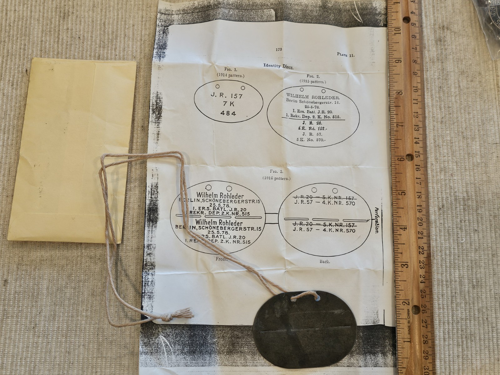 WWI Imperial German Blank ID Tag Rope & Instructions Scarce L@@K
