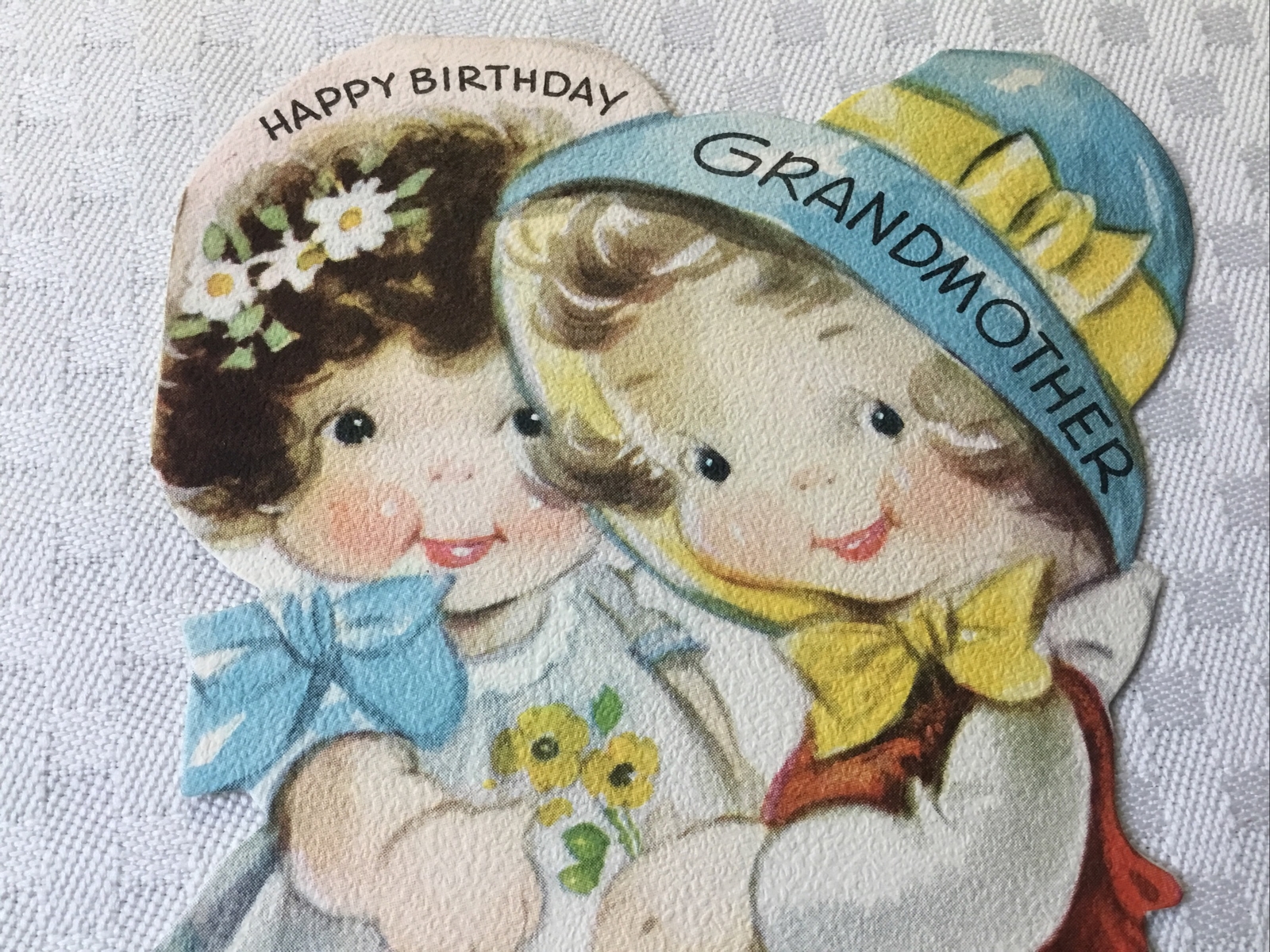 VTG 1949 Birthday Greeting Card Charming toddler girls