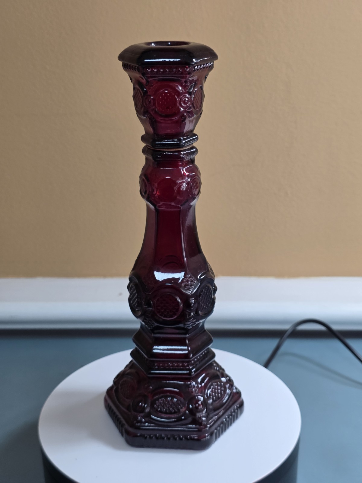 AVON CAPE COD RUBY RED CANDLESTICK 8 3/4 AVON CAPE COD RUBY RED CANDLESTICK 8 3/4