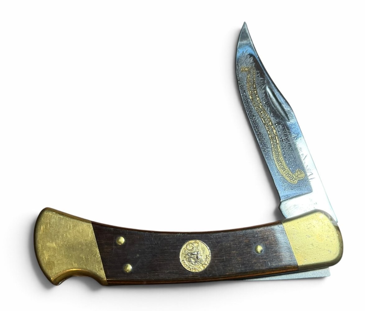 Vintage Buck Custom Ducks Unlimited 1987 Folding Hunter Knife 50 Years