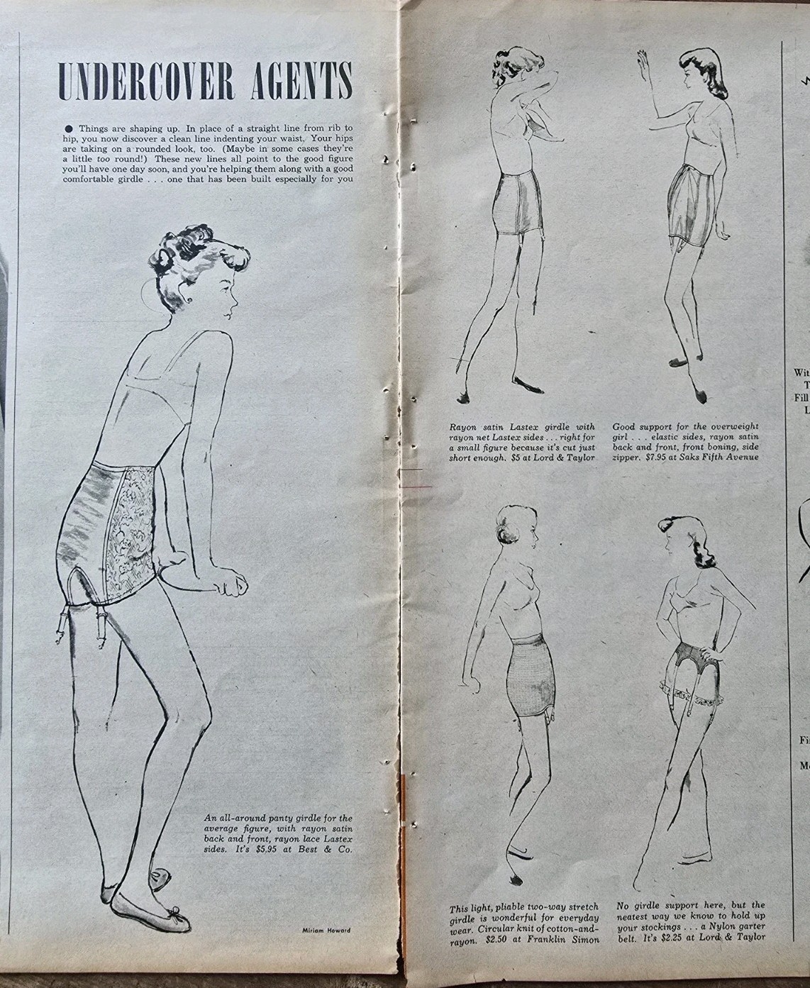 1946 Women\'s Panty Pantie Girdles Garter Belt Vintage Fashion Sketch art Ad 