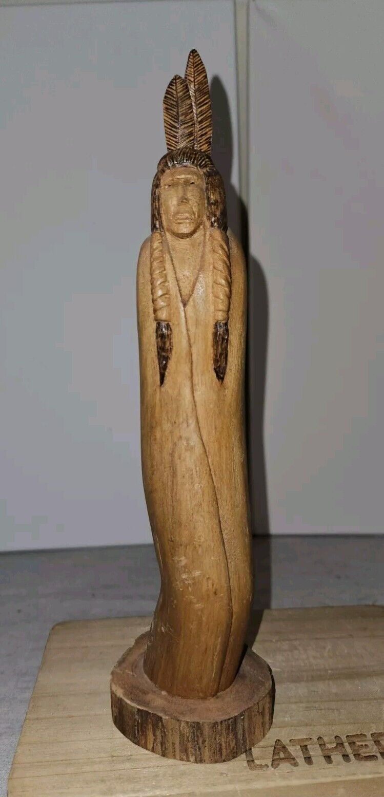 Vintage 1991 Hand Carved Native American Themed Folk Art F. Mapatis Signed
