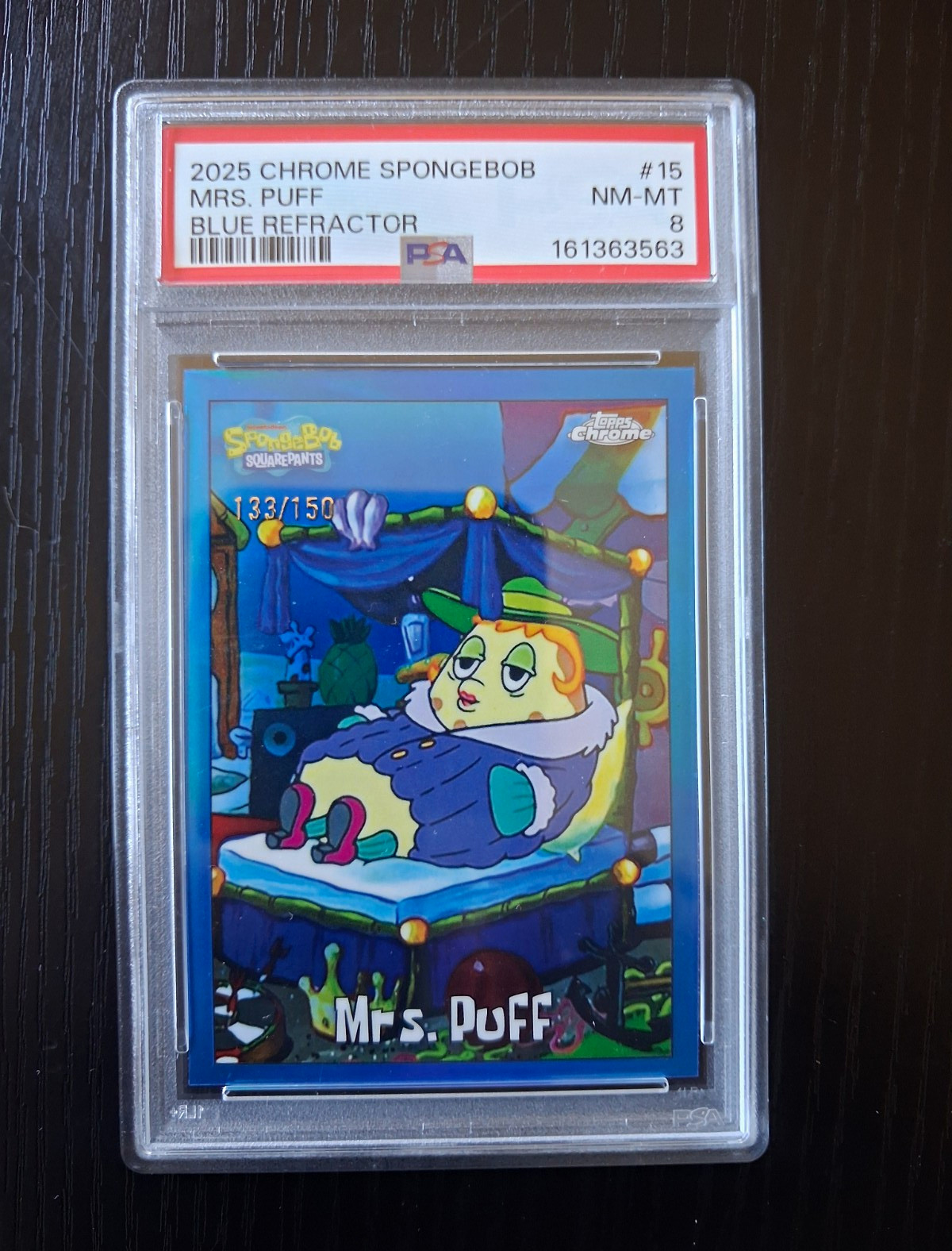 Topps 2025 Chrome SpongeBob Mrs. Puff #15 Blue Refractor 133/150