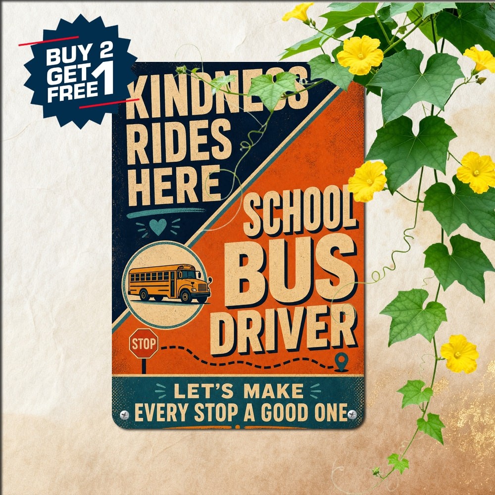 School Bus Driver Route Appreciation Fleet Garage Post Sign Metal Tin Plaque